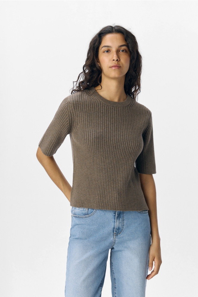 OBJELVA 2/4 RE O-NECK KNIT NOOS 23046911 MOREL/MELANGE